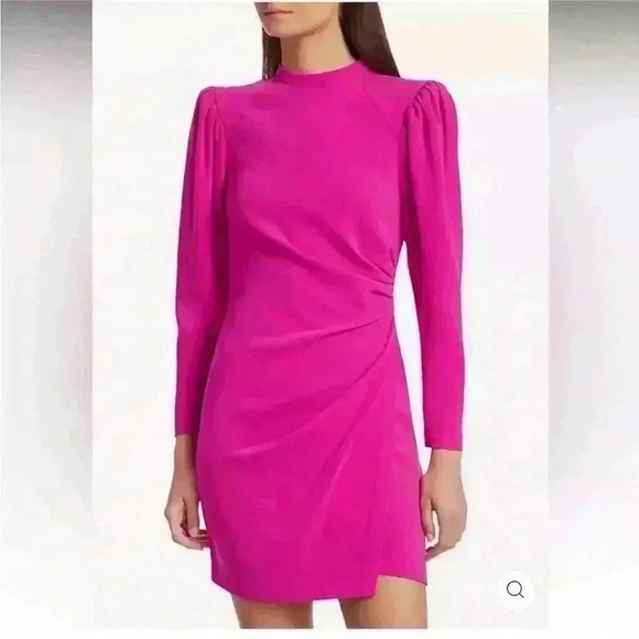 A.L.C. Dresses & Skirts - A.L.C Jane crepe Mini Dress in Hot Pink Long Sleeve wrap ALC 6 Christmas Holiday